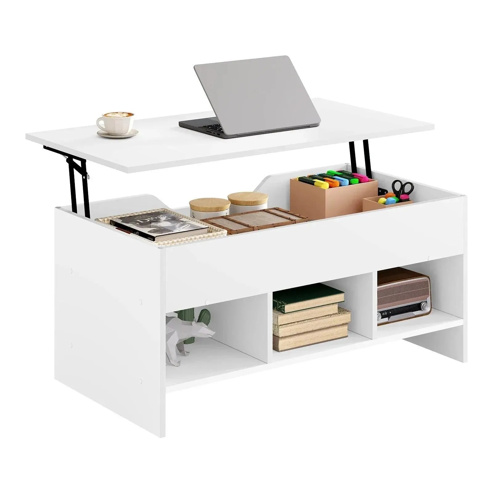 Feronza™ Liftbare Koffietafel met Opslag - Witte, Hoogte-verstelbare Rechthoekige Sofa Tafel voor de Woonkamer - Feronza